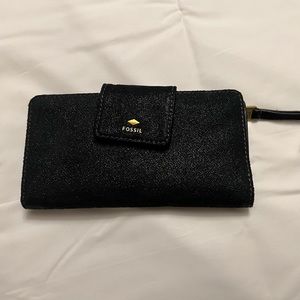 Fossil black & gold sparkle suede wallet